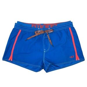 🩳 DIESEL Beachwear Swim Shorts Blue Red Logo Drawstring Size Large